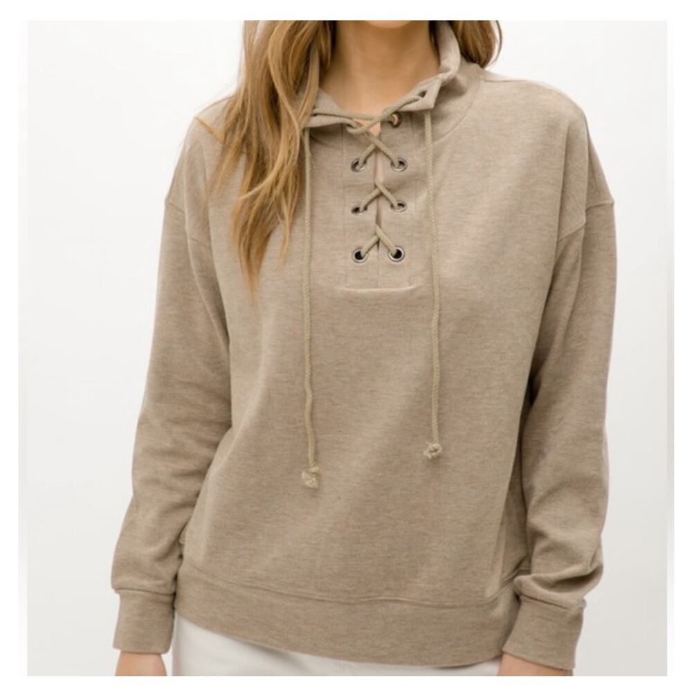 NWT Mocha Lace-Up Top “Super Soft” Women’s Oversized Sz Large K138